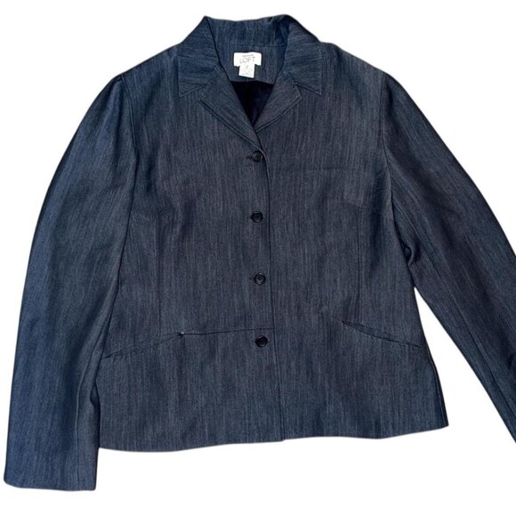 Ann Taylor Loft denim blazer with 3 button closure, 2 front pockets and shoulder - Picture 1 of 2